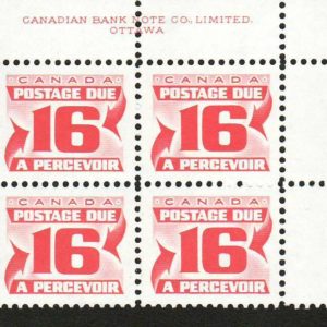MNH Canada 1973-74 F-VF Plate Block, 4xScott #J37 & ii 16c Postage Due Stamps