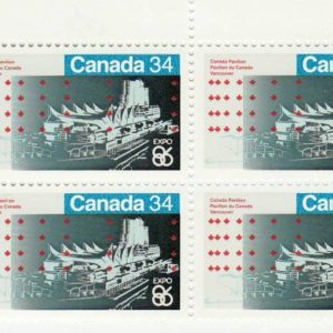 0.34 Plate Block #Canada Stamp #1078 - Canada Pavilion (1986)