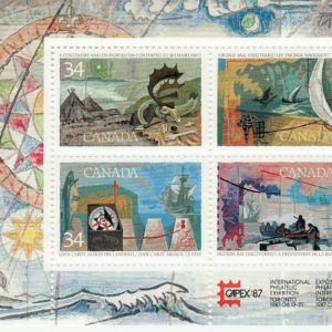 Canada Stamp #1107b - Exploration of Canada-1 (1986) 4 x 34¢ Souvenir Sheet of 4