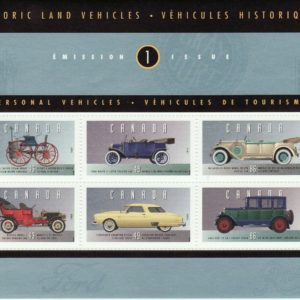 Canada Stamp #1490 - Historic Land Vehicles-1 (1993) 2 x 43¢, 2 x 49¢, 2 x 86¢ Souvenir sheet of 6
