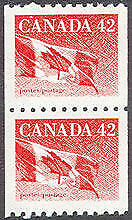 Canada STAMP#1394pa - Flag (1991) 2 x 42¢ Se-tenant pair