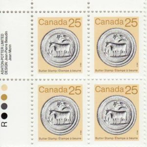 Plate Block of Canada Stamp #1080 - Butter Stamp (1987) 25¢