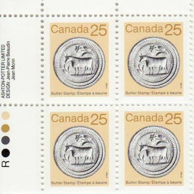 Plate Block of Canada Stamp #1080 - Butter Stamp (1987) 25¢