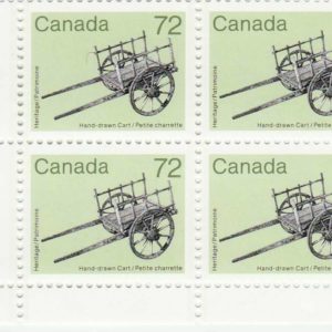 Canada Stamp Plate Block#1083 - Hand-Drawn Cart (1987) 72¢ Fluorescent paper