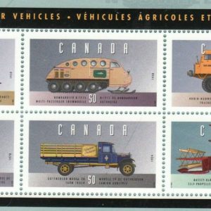 Canada Stamp #1552 - Historic Land Vehicles-3 (1995) 2 x 43¢, 2 x 50¢, 2 x 88¢ Souvenir Sheet of 6 stamps