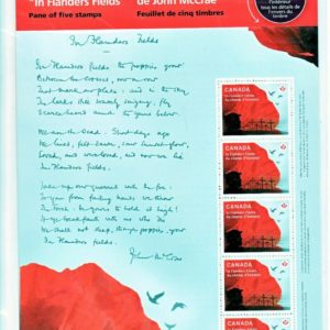 CANADA 2835 MNH PANE OF 5 IN FLANDERS FIELD (2015)